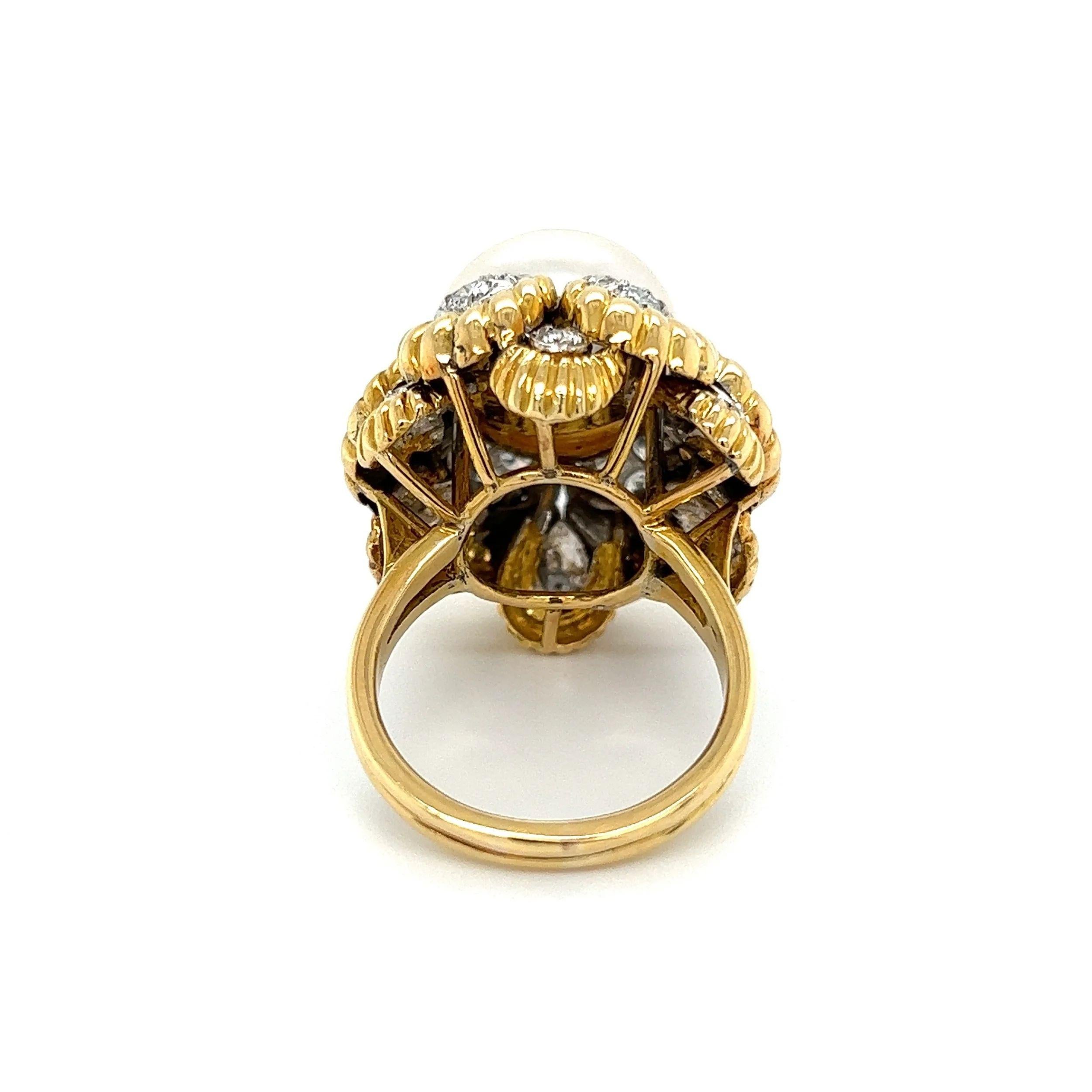 Modern Vintage Pearl and Diamond Cocktail Ring Estate Fine Jewelry For Sale