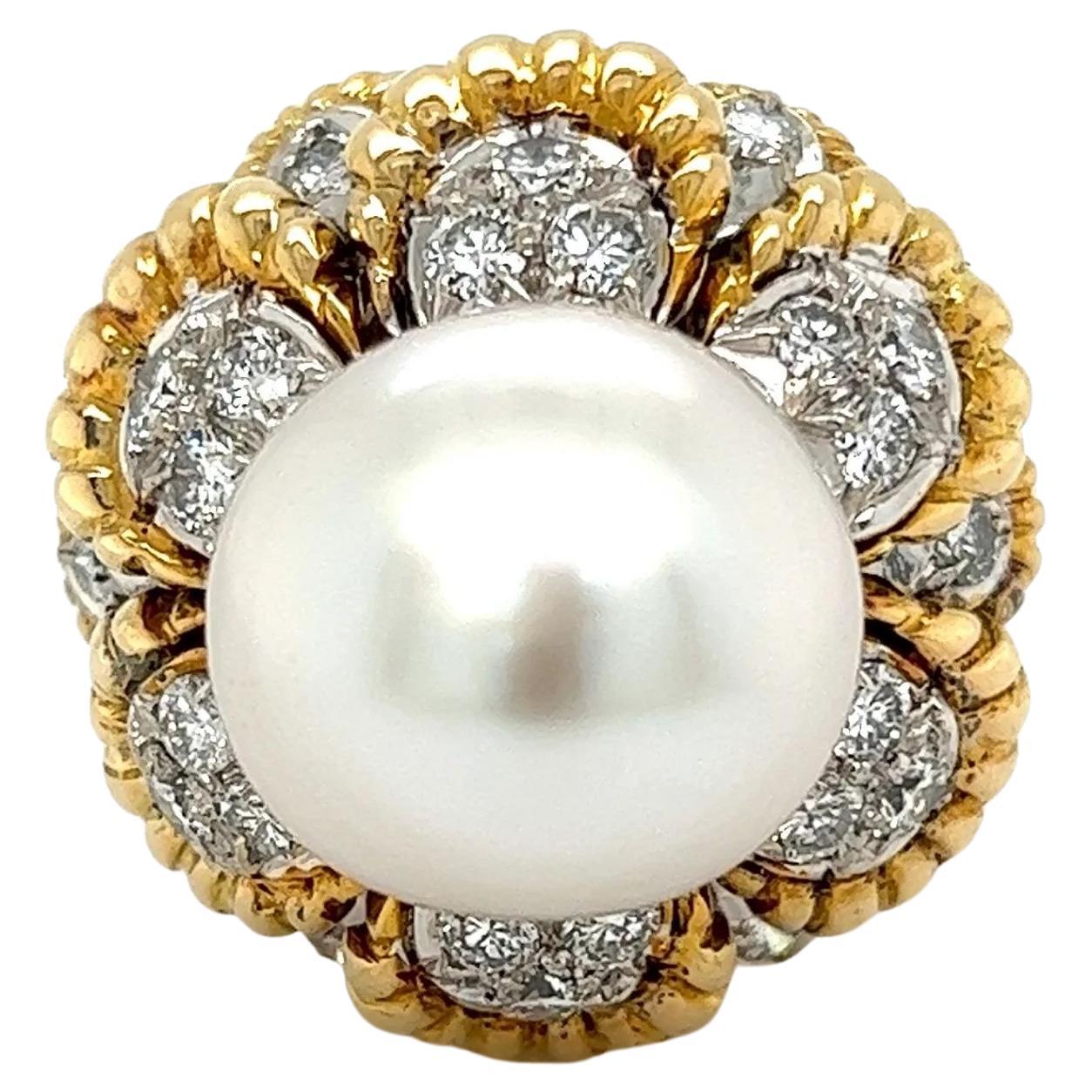 Vintage Pearl and Diamond Cocktail Ring Estate Fine Jewelry