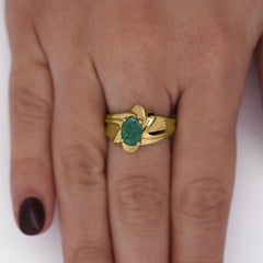 Vintage 1.44 Carat Oval Cut Emerald in 14K Gold Textured Statement Ring
