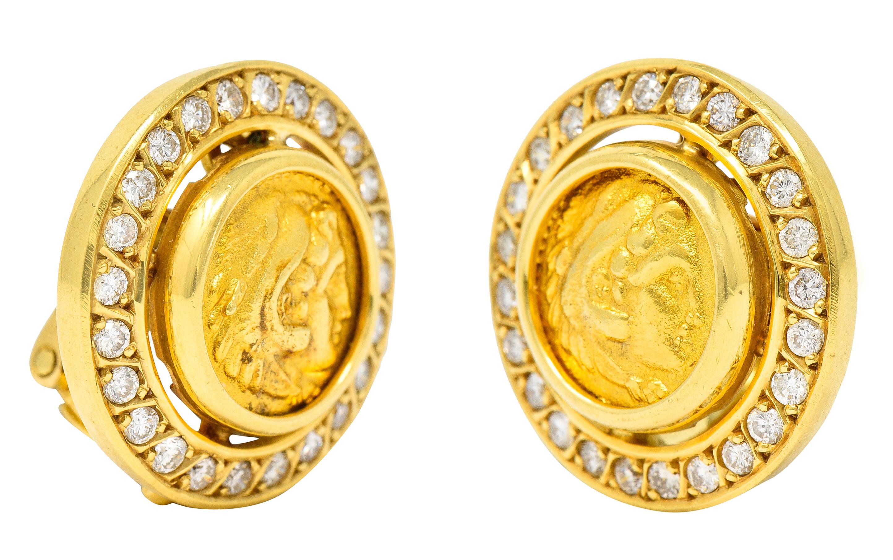 Vintage 1.44 Carats Diamond 18 Karat Yellow Gold Ancient Coin Earrings 1