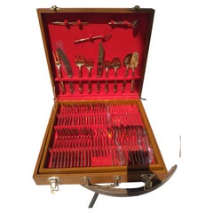 Vintage By 144 pezzi. Set di posate thailandesi in bronzo nichelato con astuccio in teak
