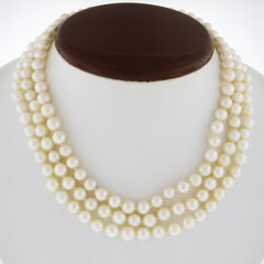 Vintage 14.5" 3 Strand Pearl W/ 18k Gold Chrysoprase Flower Journey Drop Clasp