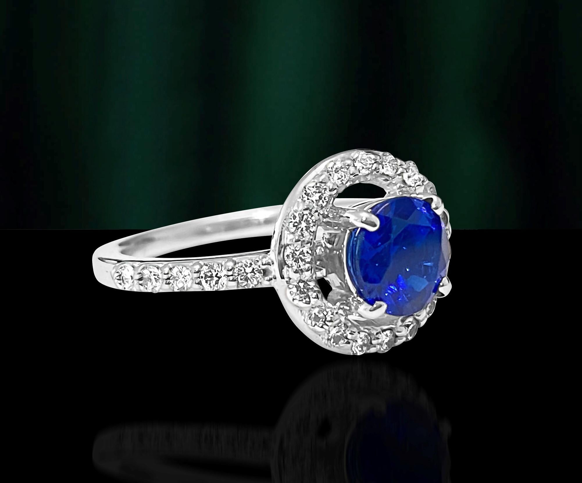 Art Nouveau Vintage 1.45 Carat Blue Sapphire Diamond Ring For Sale