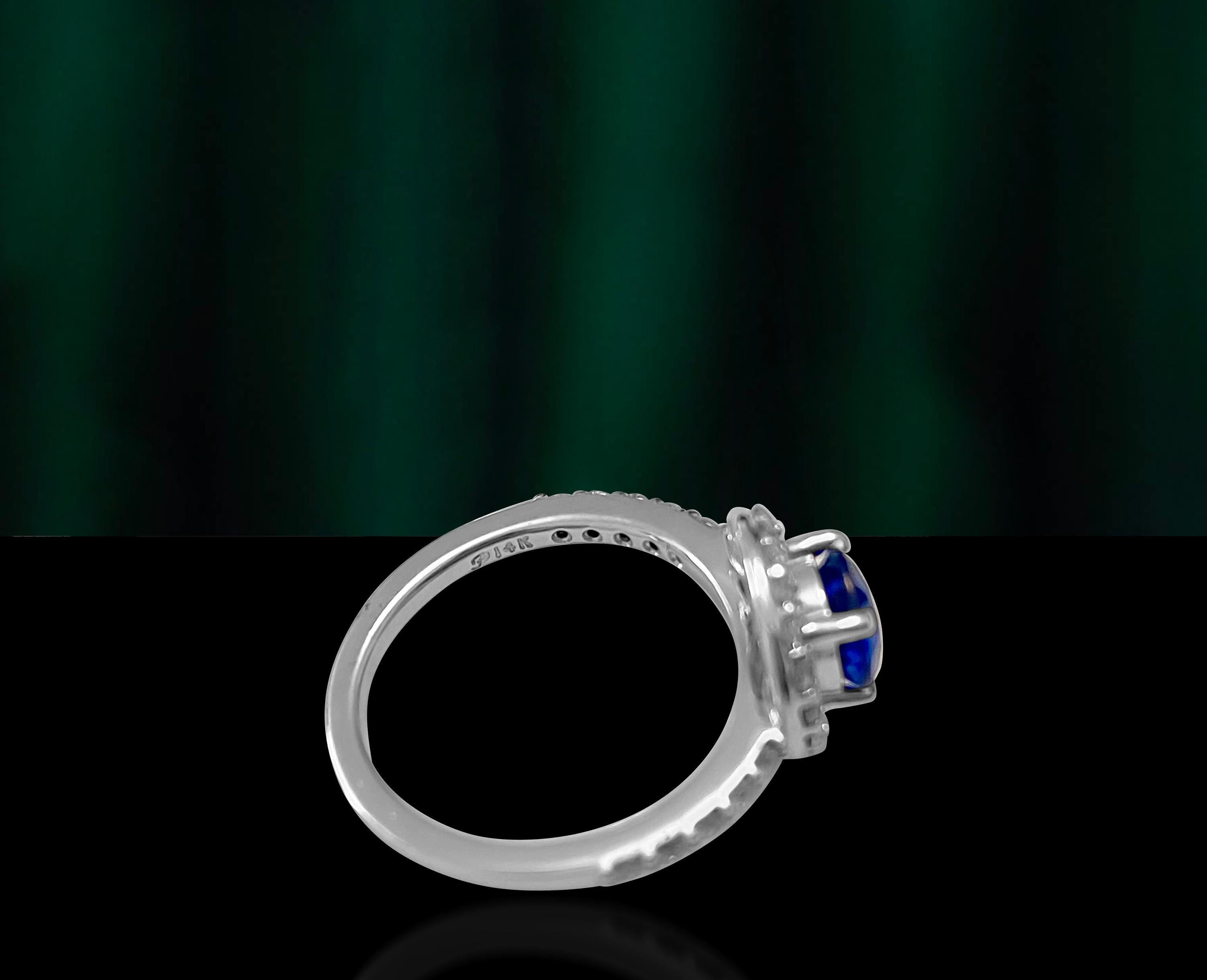 Vintage 1.45 Carat Blue Sapphire Diamond Ring In New Condition For Sale In Miami, FL