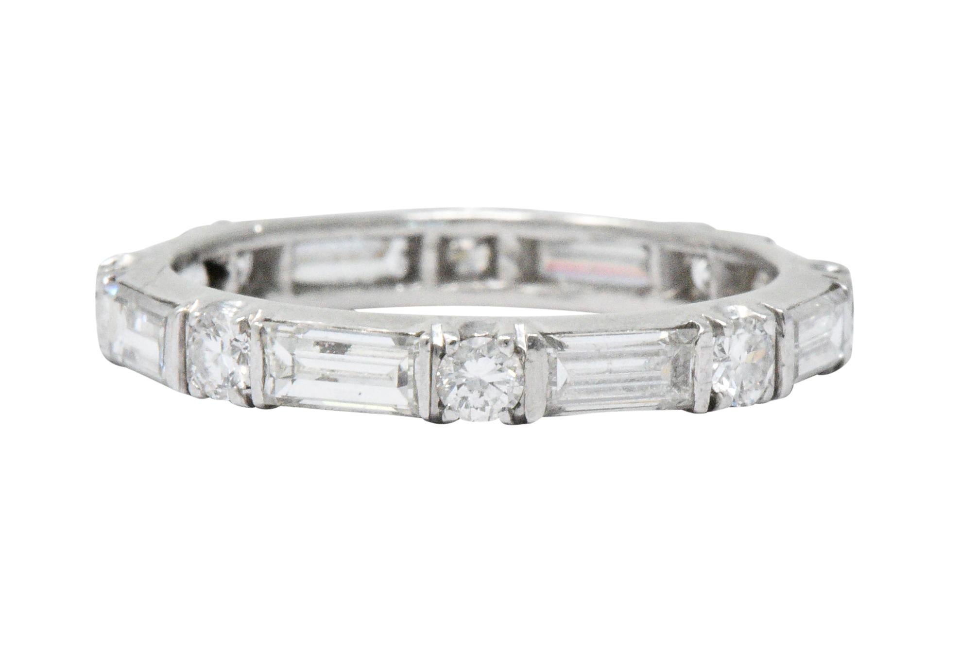 Women's or Men's Vintage 1.45 Carat Diamond Platinum Eternity Stackable Band Ring
