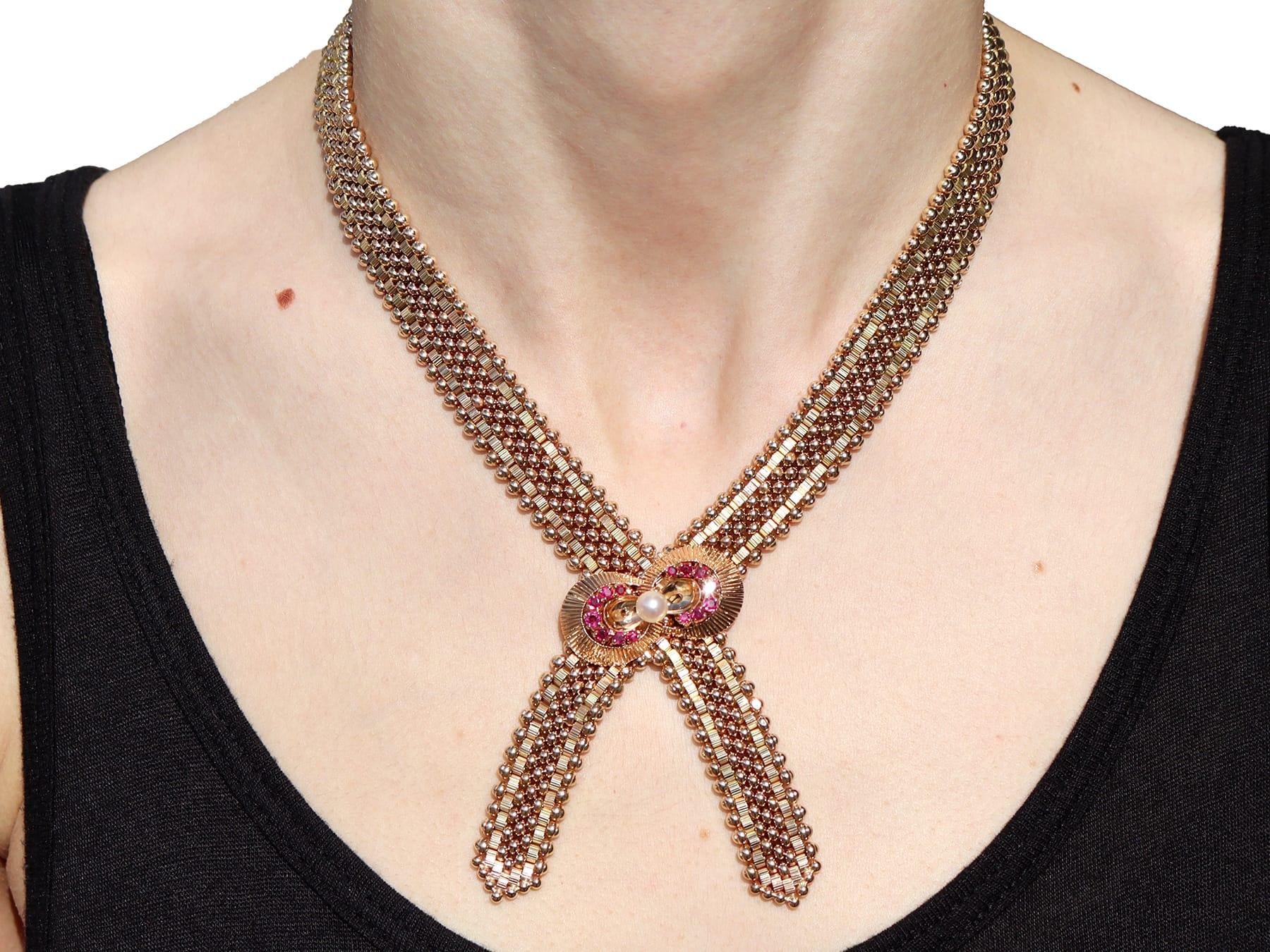 Halskette aus 10 Karat Gelbgold mit 1,45 Karat Rubin und Perle, 1961 im Angebot 6