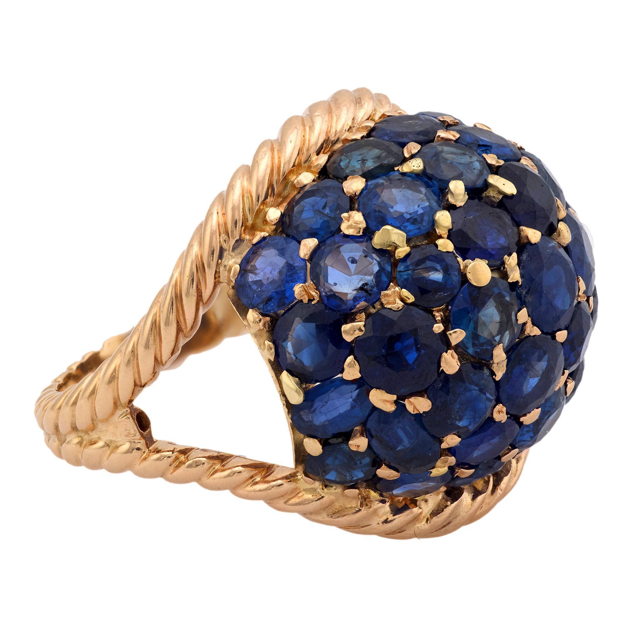 Vintage 14,50 Karat Gesamtgewicht Saphir 14k Gelbgold Cocktail Ring im Zustand „Gut“ im Angebot in Beverly Hills, CA
