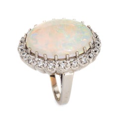 Vintage 14.50ct Natural Opal Diamond Ring 14k White Gold Large Oval Cocktail 5