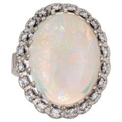 Vintage 14.50ct Natural Opal Diamond Ring 14k White Gold Large Oval Cocktail 5