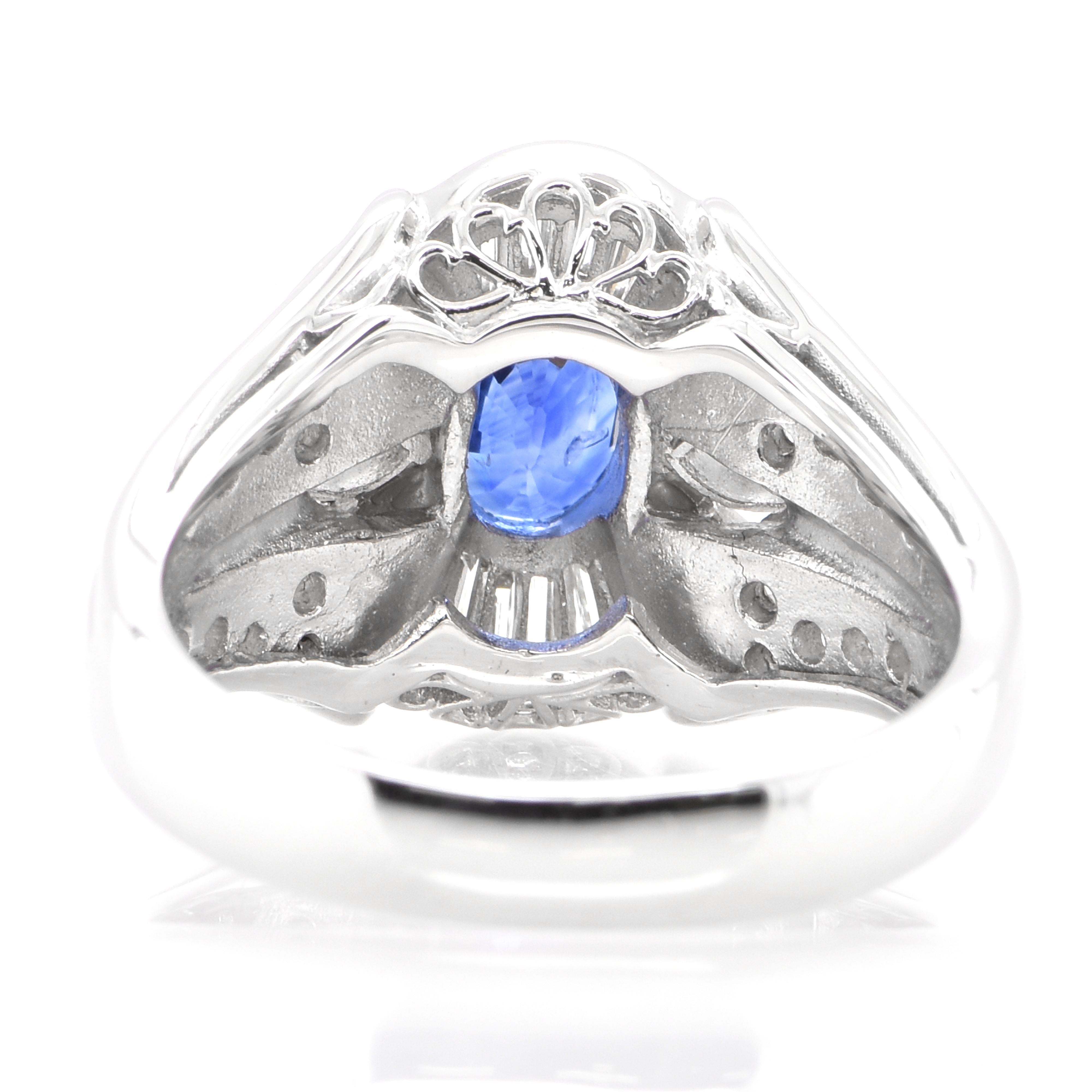 Women's Vintage 1.46 Carat Natural Blue Sapphire and Diamond Ring Made in Platinum For Sale