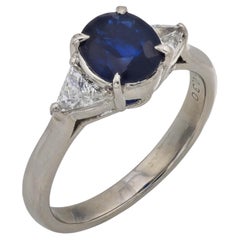 Vintage 1.46 carat saphir diamant platine bague trois pierres