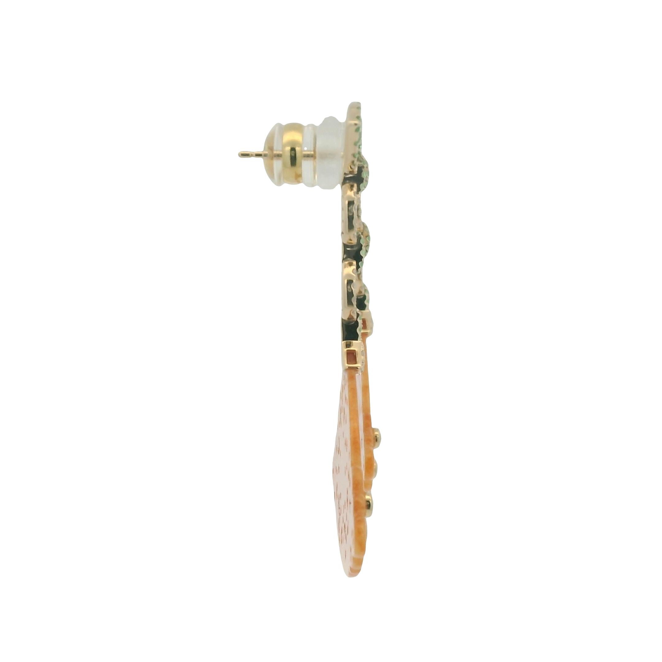 Pendientes Vintage de Gota de Diamantes y Granate de Jade de 14,69 qt en Oro Amarillo de 14 quilates en venta 2