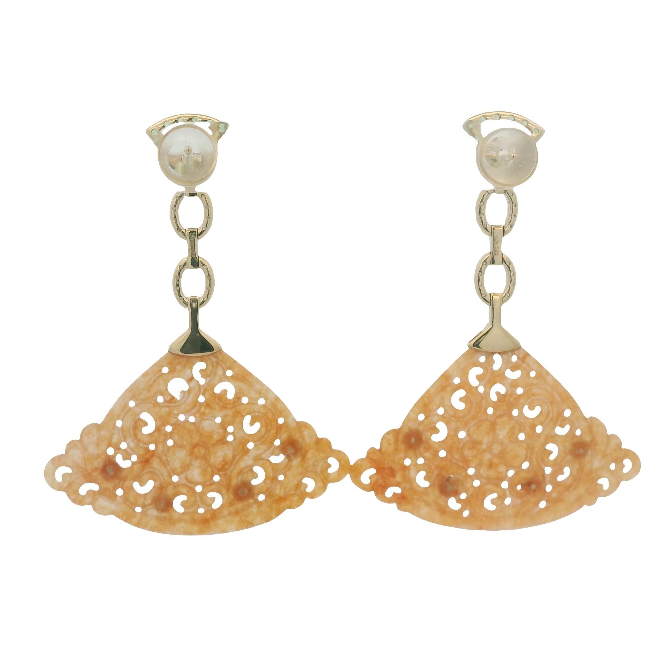 Pendientes Vintage de Gota de Diamantes y Granate de Jade de 14,69 qt en Oro Amarillo de 14 quilates en venta 3
