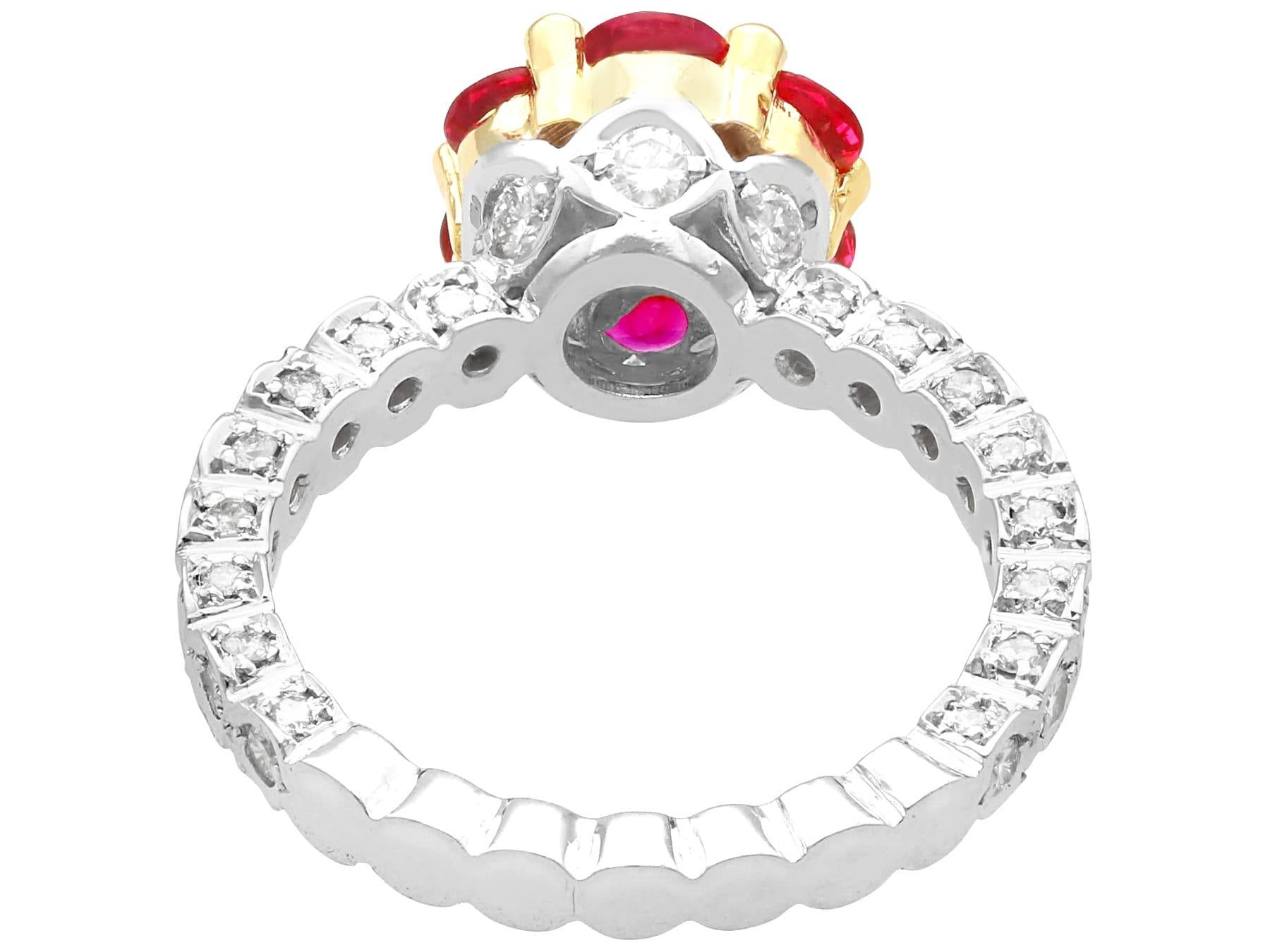 Vintage 1.46Ct Ruby and 1.88Ct Diamond 18k White Gold Cluster Ring Circa 1990 For Sale 1