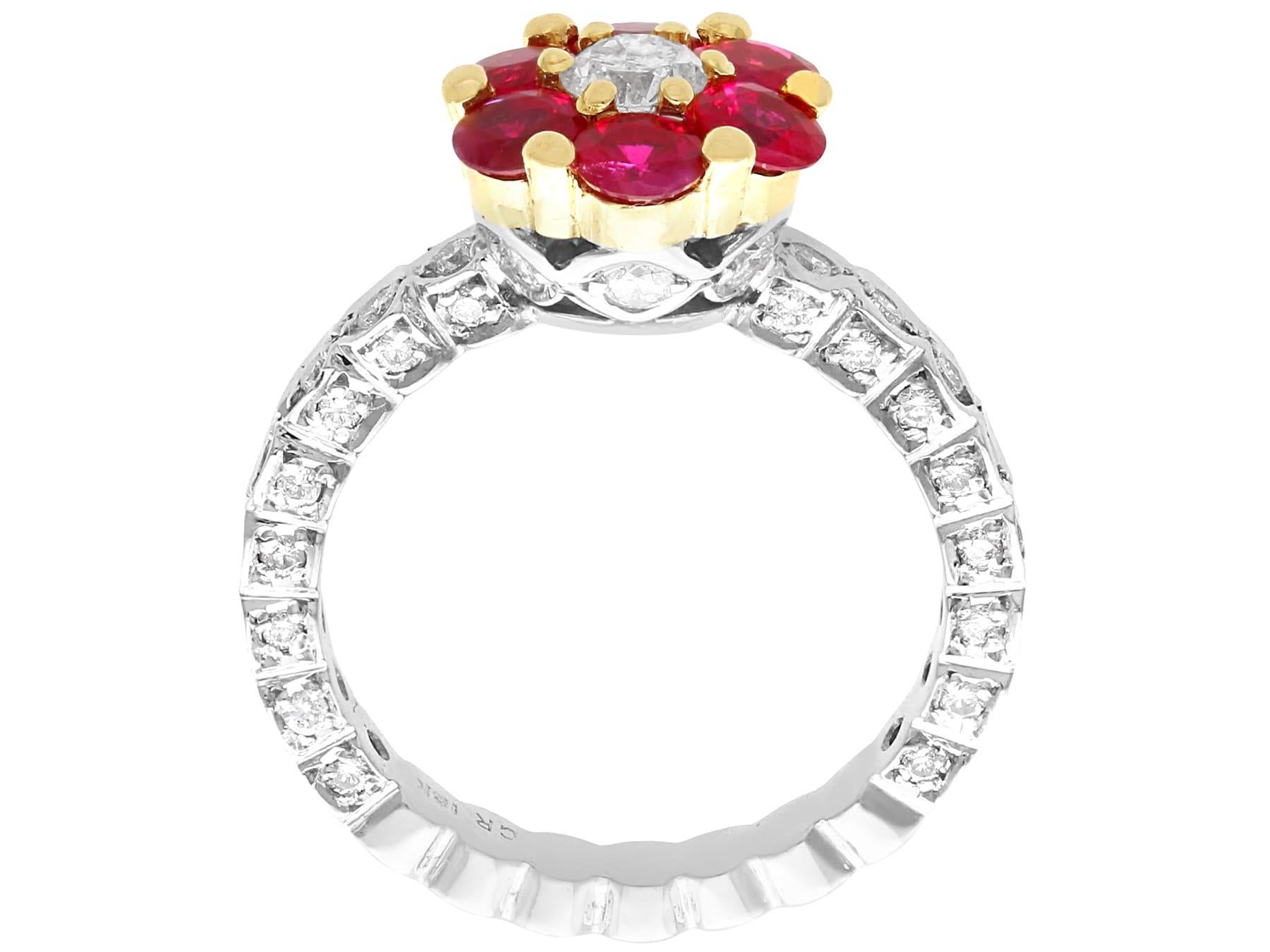 Vintage 1.46Ct Ruby and 1.88Ct Diamond 18k White Gold Cluster Ring Circa 1990 For Sale 2
