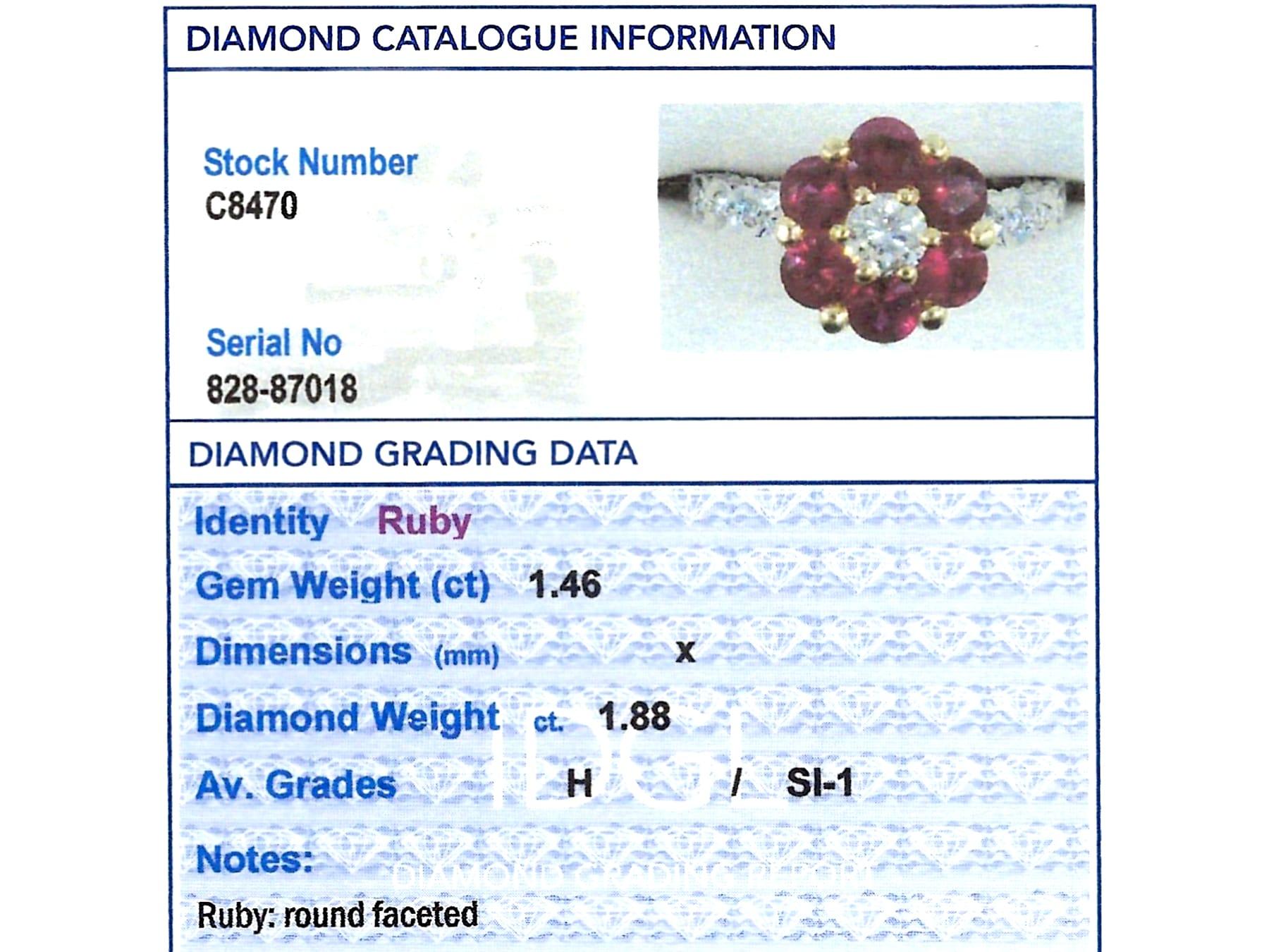 Vintage 1.46Ct Ruby and 1.88Ct Diamond 18k White Gold Cluster Ring Circa 1990 For Sale 4