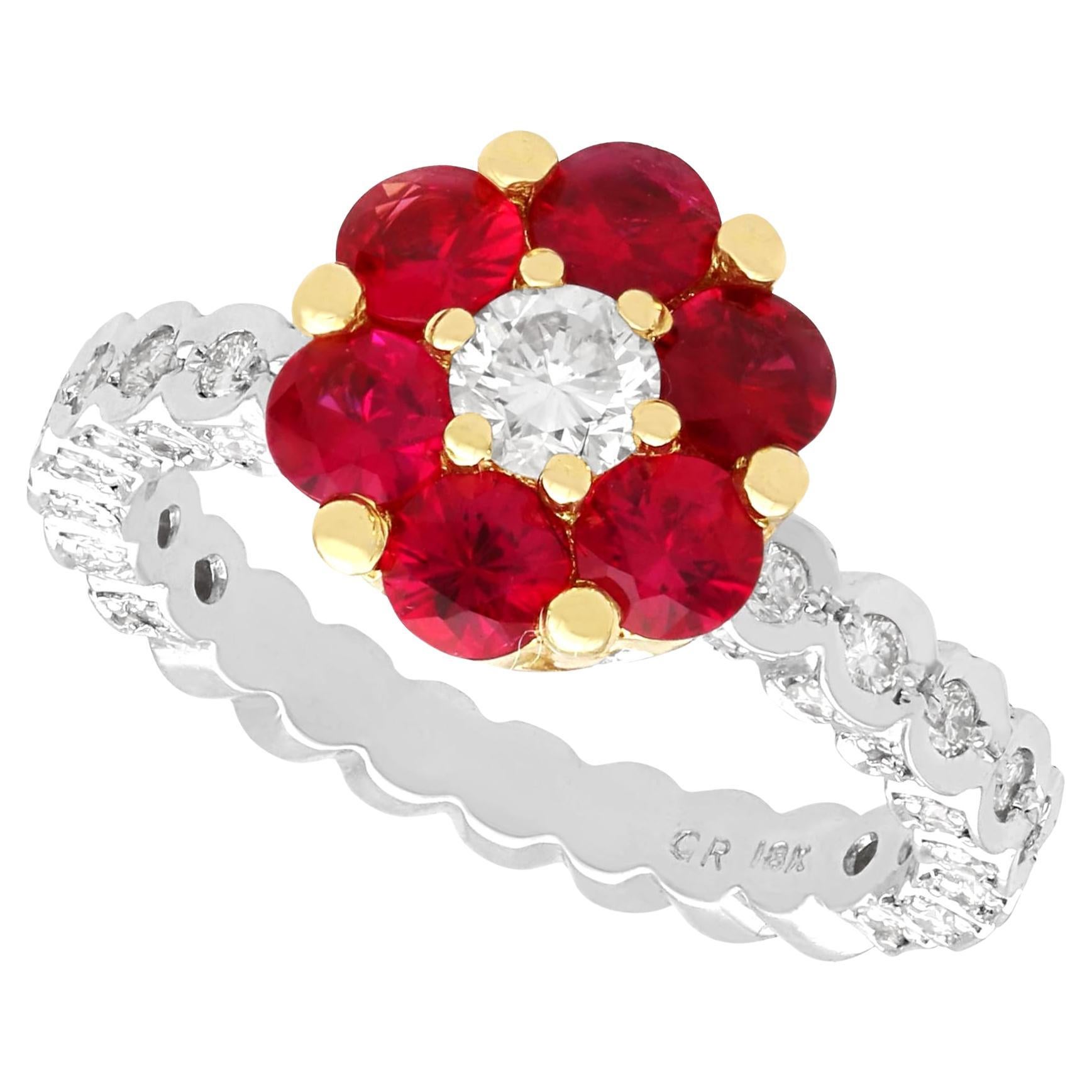 Vintage 1.46Ct Ruby and 1.88Ct Diamond 18k White Gold Cluster Ring Circa 1990 For Sale