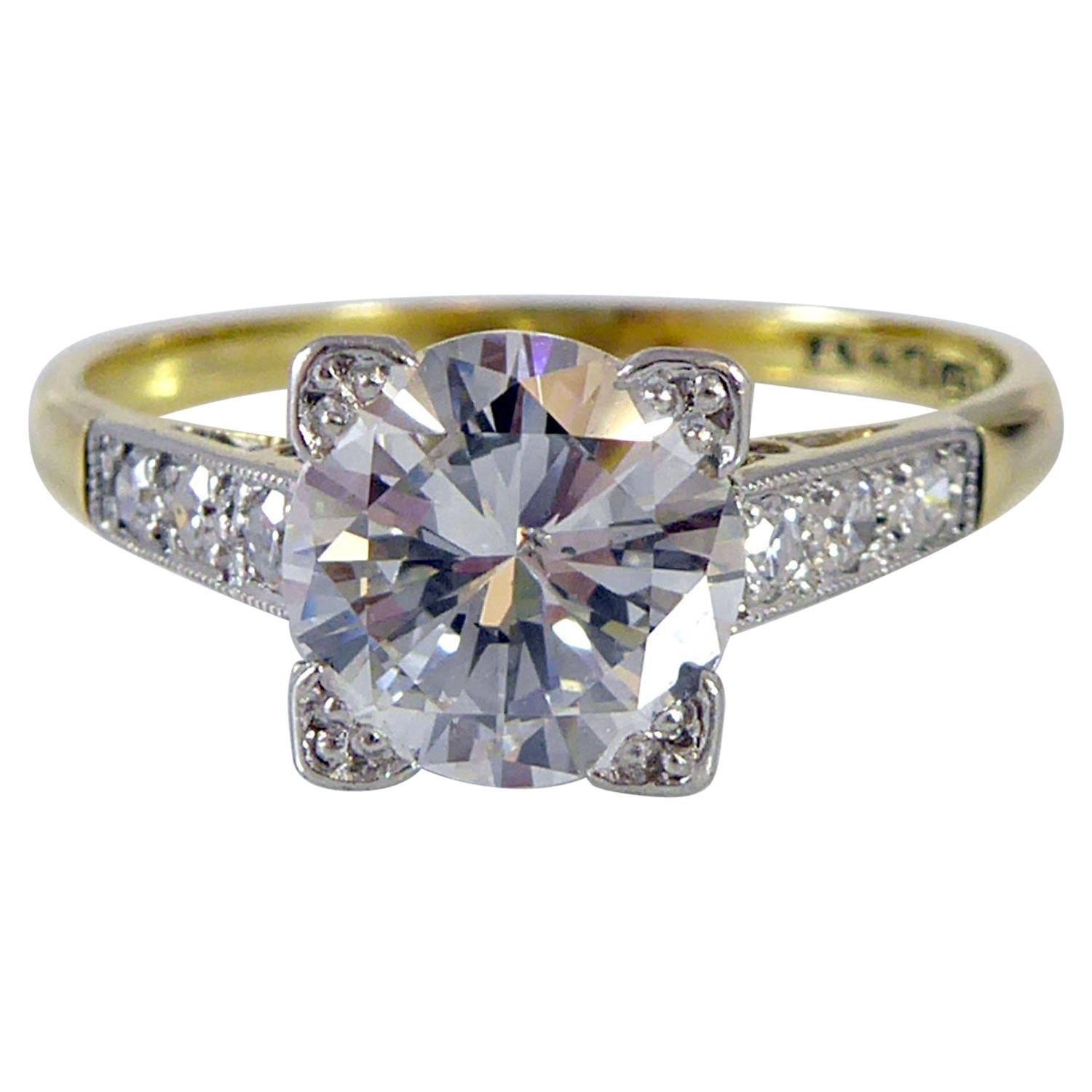 Vintage 1.47 Carat Diamond Solitaire Ring with Diamond Shoulders