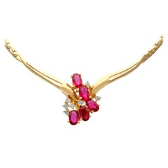 Vintage 1.47 Carat Ruby 0.10 Carat Diamond 18k Yellow Gold Necklace Circa 1990
