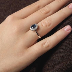 Vintage 1.47 carat sapphire diamond 14k white gold cluster ring