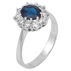 Vintage 1.47 carat sapphire diamond 14k white gold cluster ring