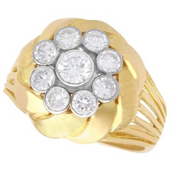 Vintage 1.48 Carat Diamond and Yellow Gold Cocktail Ring, Circa 1950