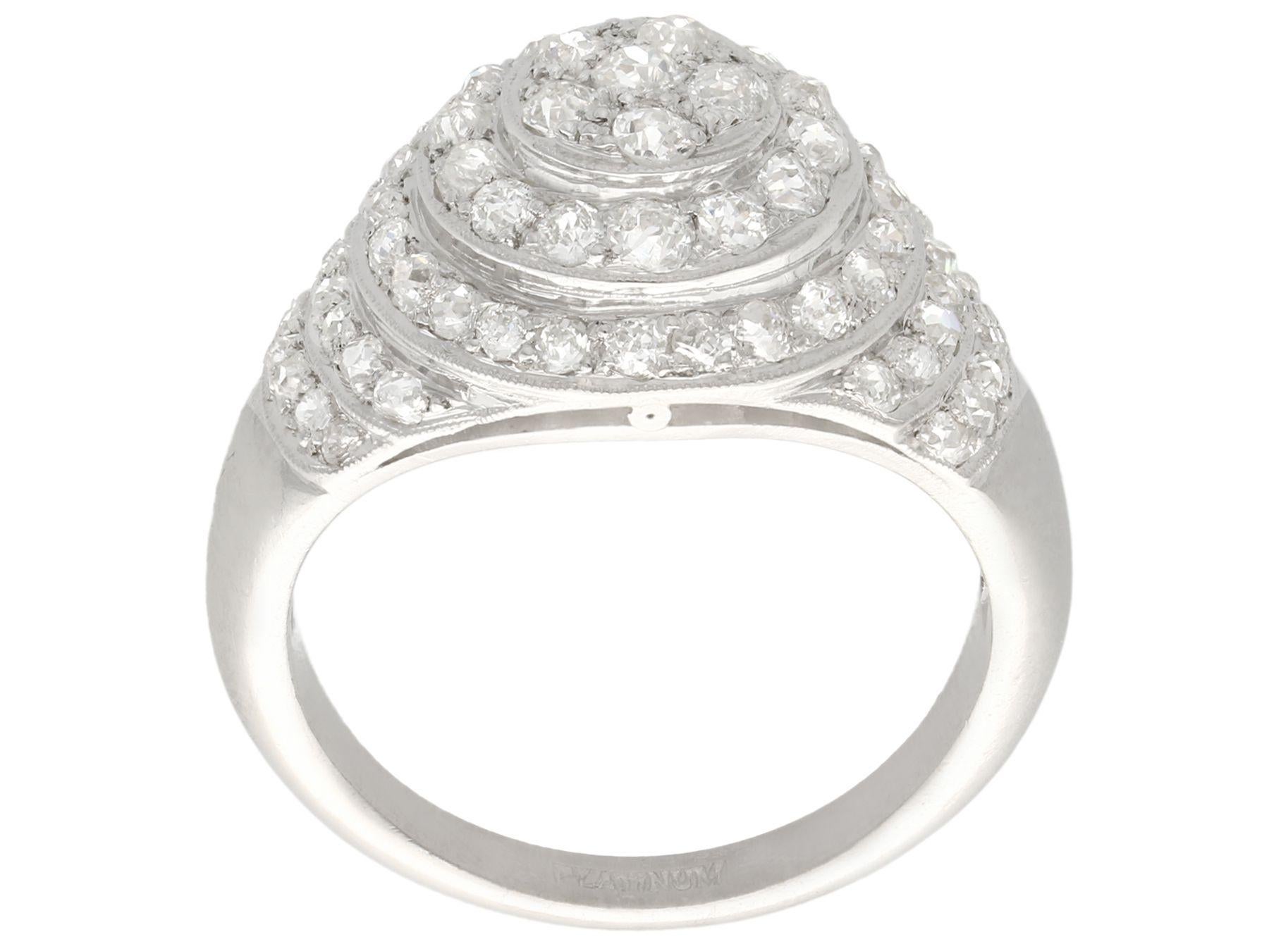 Women's or Men's Vintage 1.48 Carat Diamond Platinum Bombe Cocktail Ring