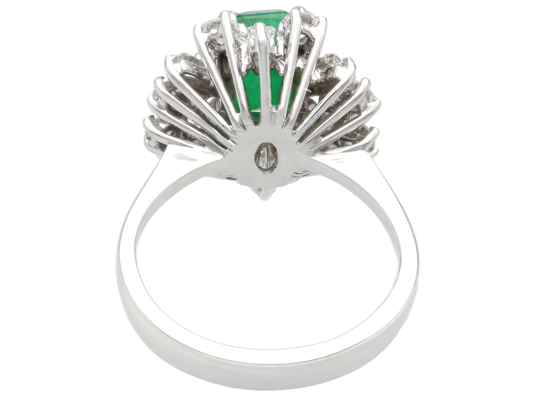 Vintage 1.48 Carat Emerald and 1.08 Carat Diamond White Gold Cluster Ring In Excellent Condition In Jesmond, Newcastle Upon Tyne