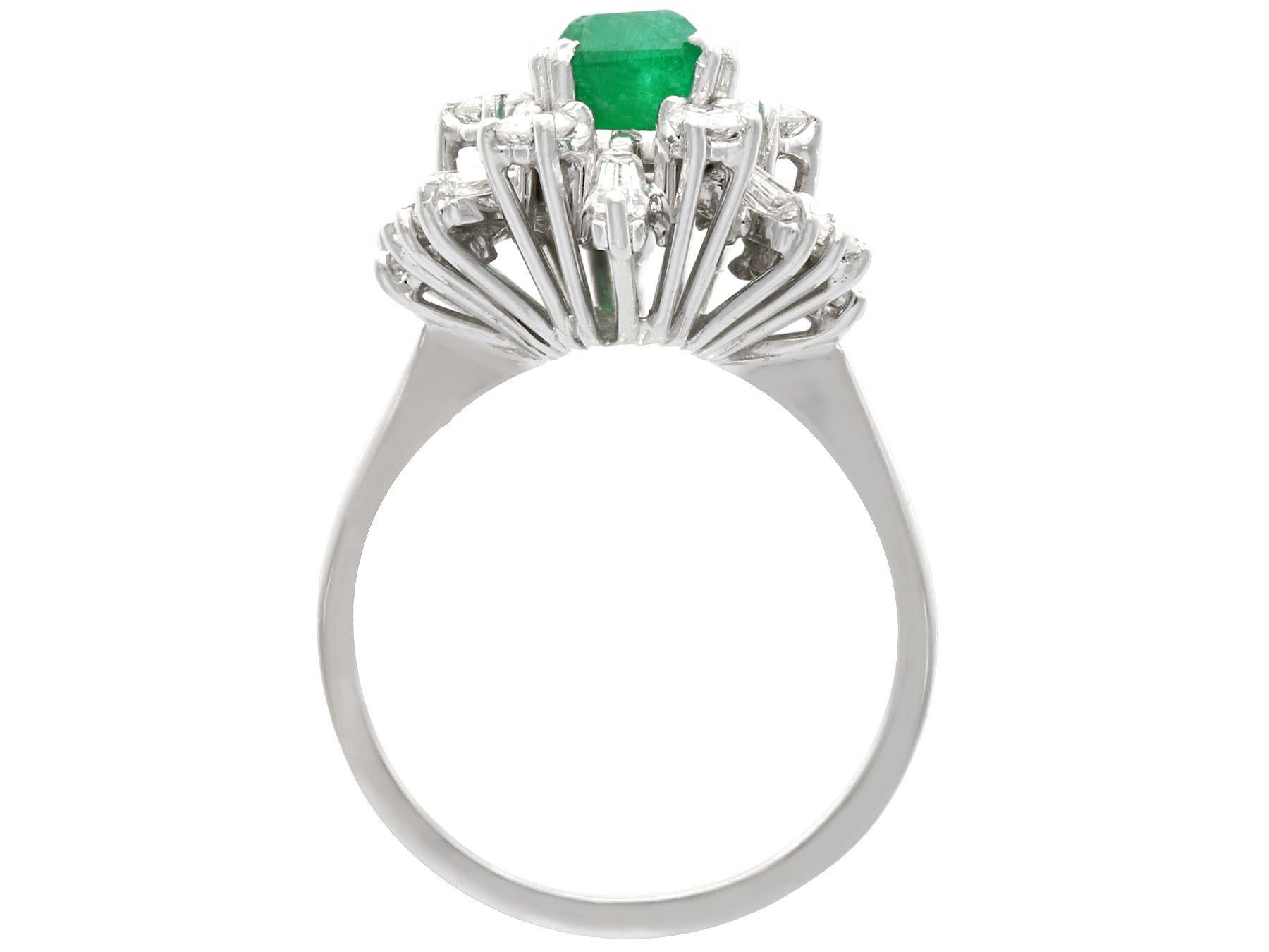 Women's Vintage 1.48 Carat Emerald and 1.08 Carat Diamond White Gold Cluster Ring