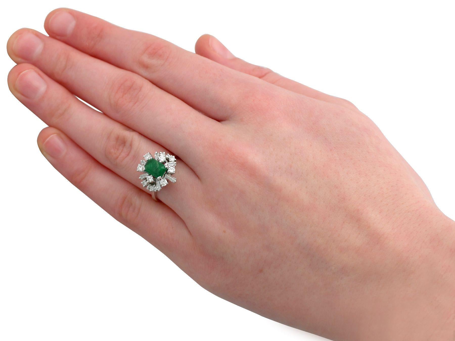 Vintage 1.48 Carat Emerald and 1.08 Carat Diamond White Gold Cluster Ring 1