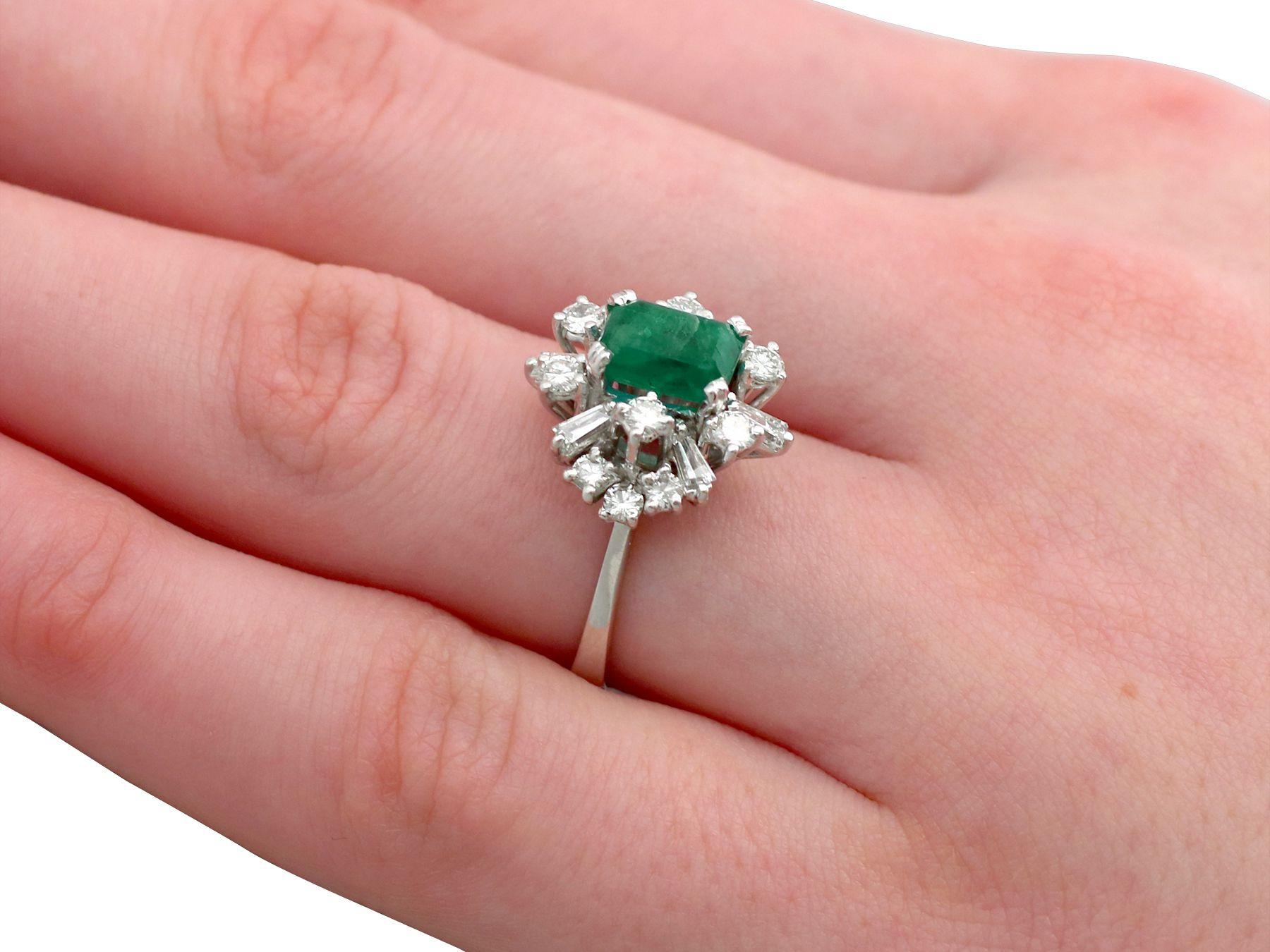 Vintage 1.48 Carat Emerald and 1.08 Carat Diamond White Gold Cluster Ring 2