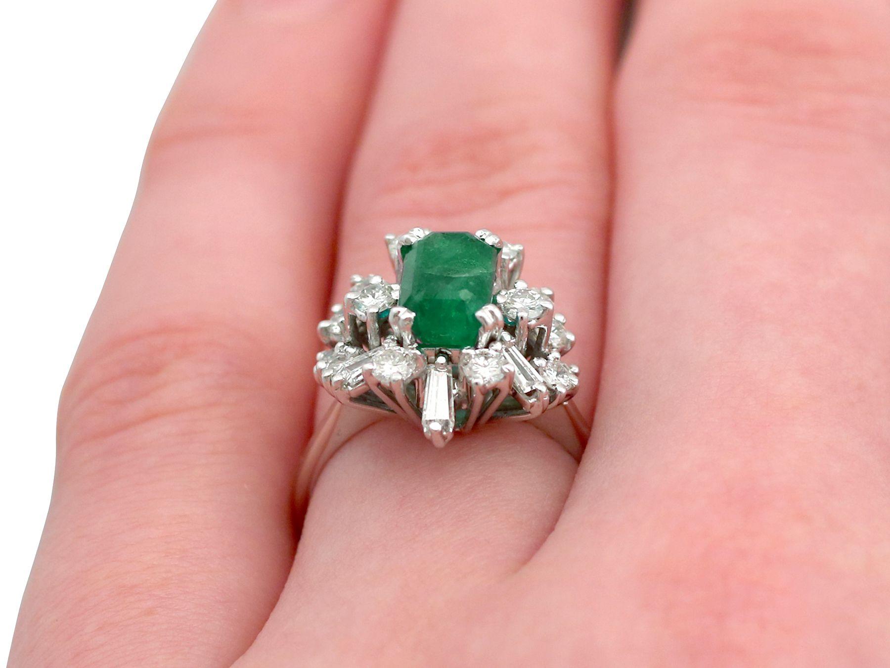 Vintage 1.48 Carat Emerald and 1.08 Carat Diamond White Gold Cluster Ring 3