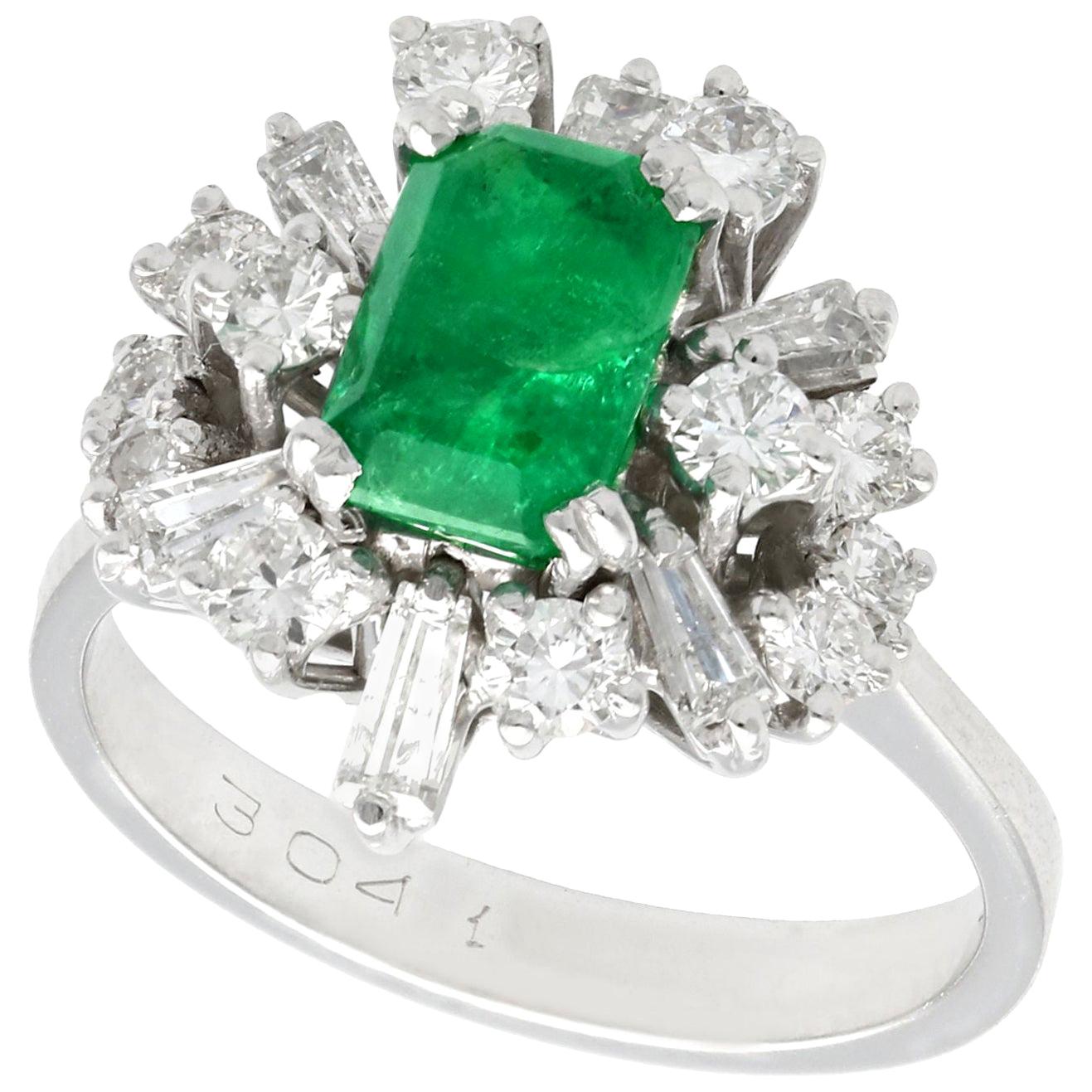 Vintage 1.48 Carat Emerald and 1.08 Carat Diamond White Gold Cluster Ring