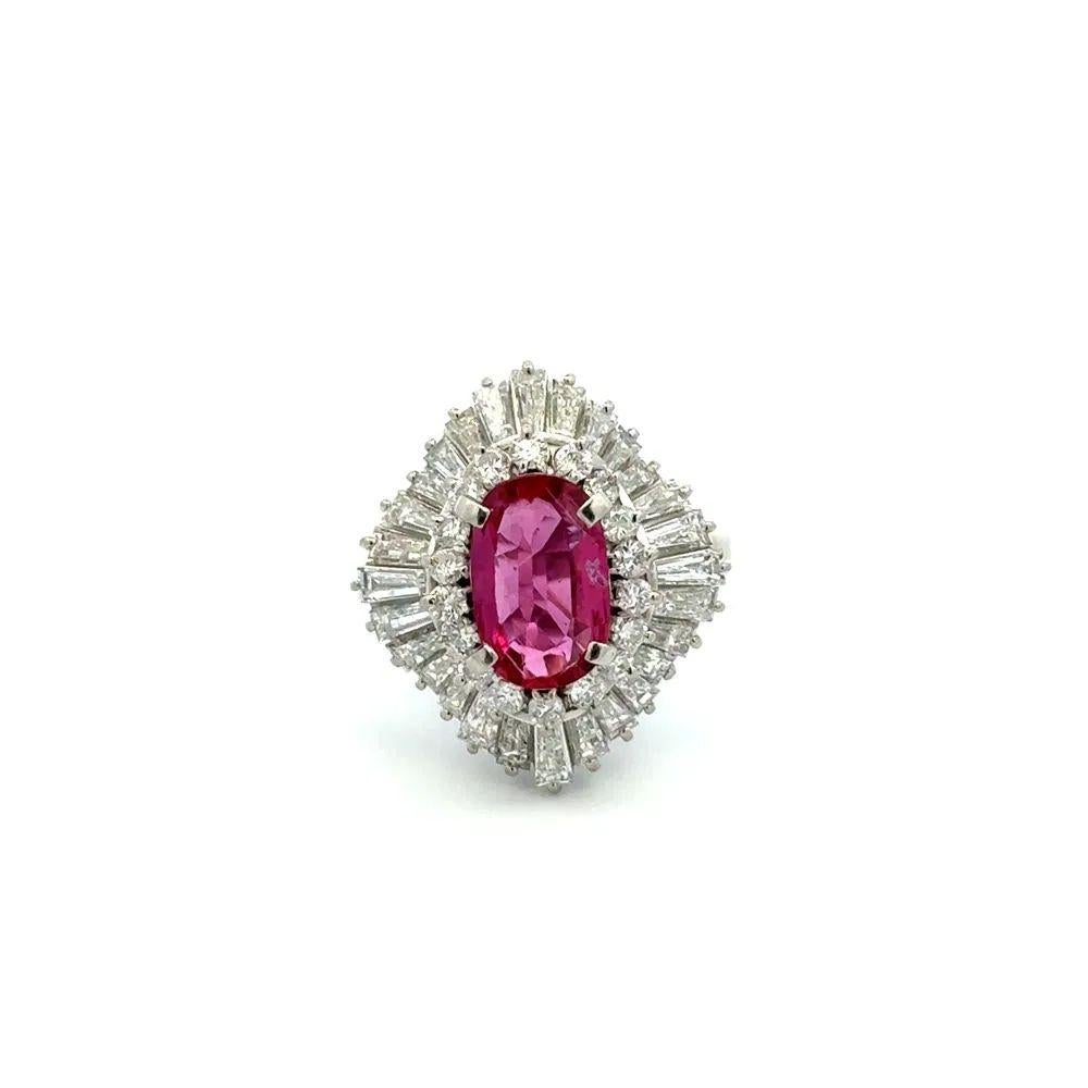 Modernist Vintage 1.48 Carat No Heat Ruby GIA and Diamond Platinum Ballerina Ring For Sale