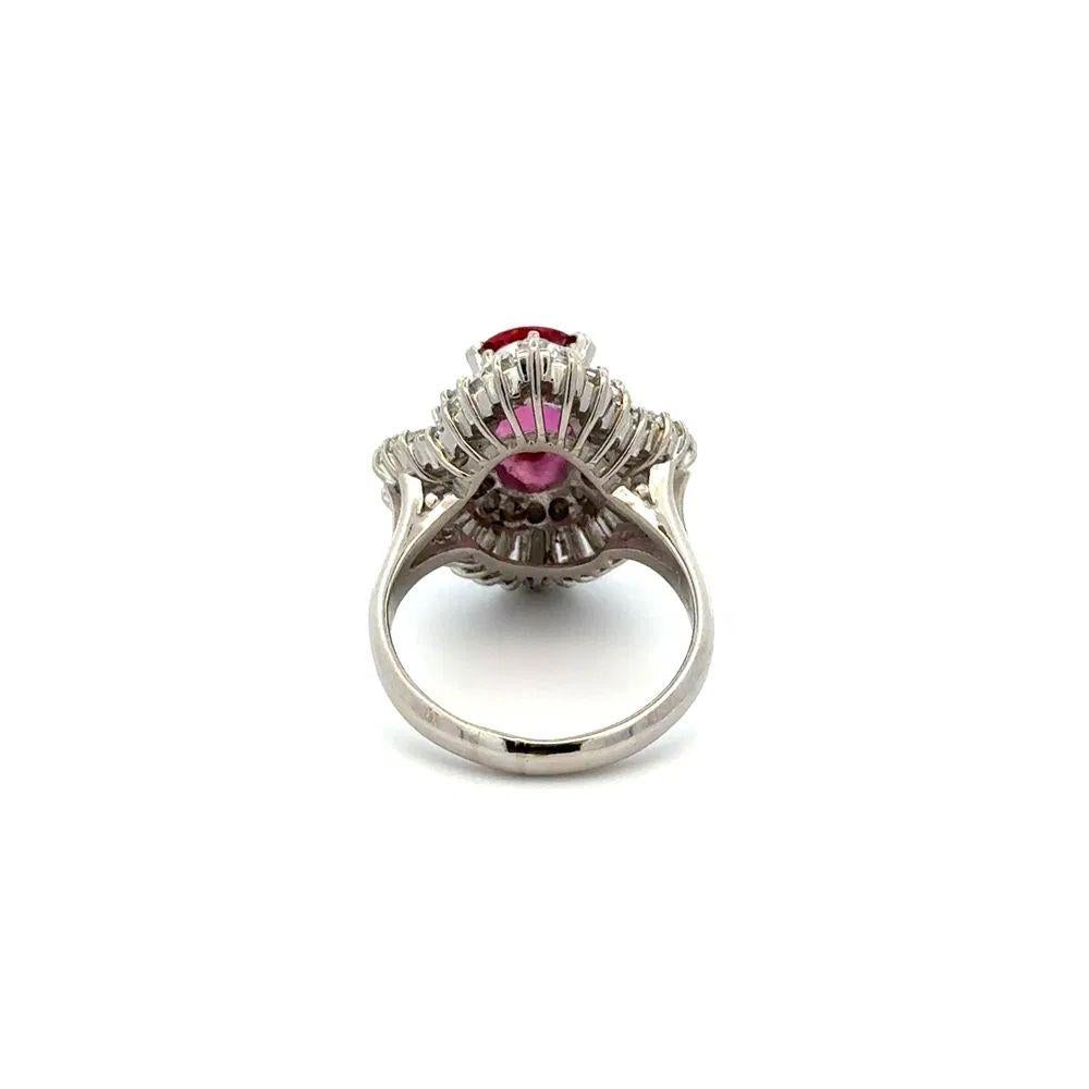 Mixed Cut Vintage 1.48 Carat No Heat Ruby GIA and Diamond Platinum Ballerina Ring For Sale