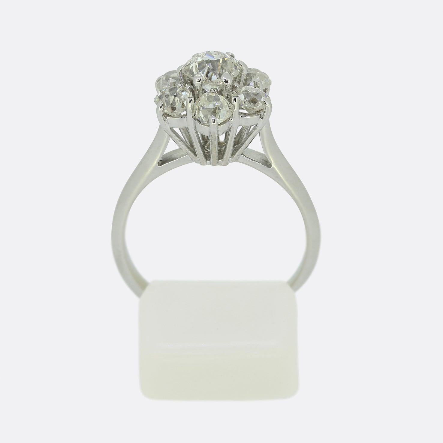 Women's Vintage 1.48 Carat Old Cut Diamond Cluster Ring For Sale