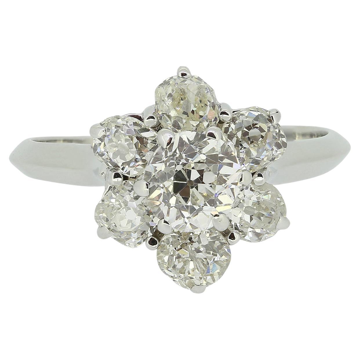 Vintage 1.48 Carat Old Cut Diamond Cluster Ring For Sale