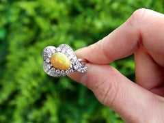 Vintage 1.48 Carat Opal and 3.03 Carat Diamond Platinum Ring Circa 1945