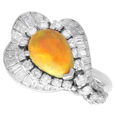Vintage 1.48 Carat Opal and 3.03 Carat Diamond Platinum Ring Circa 1945