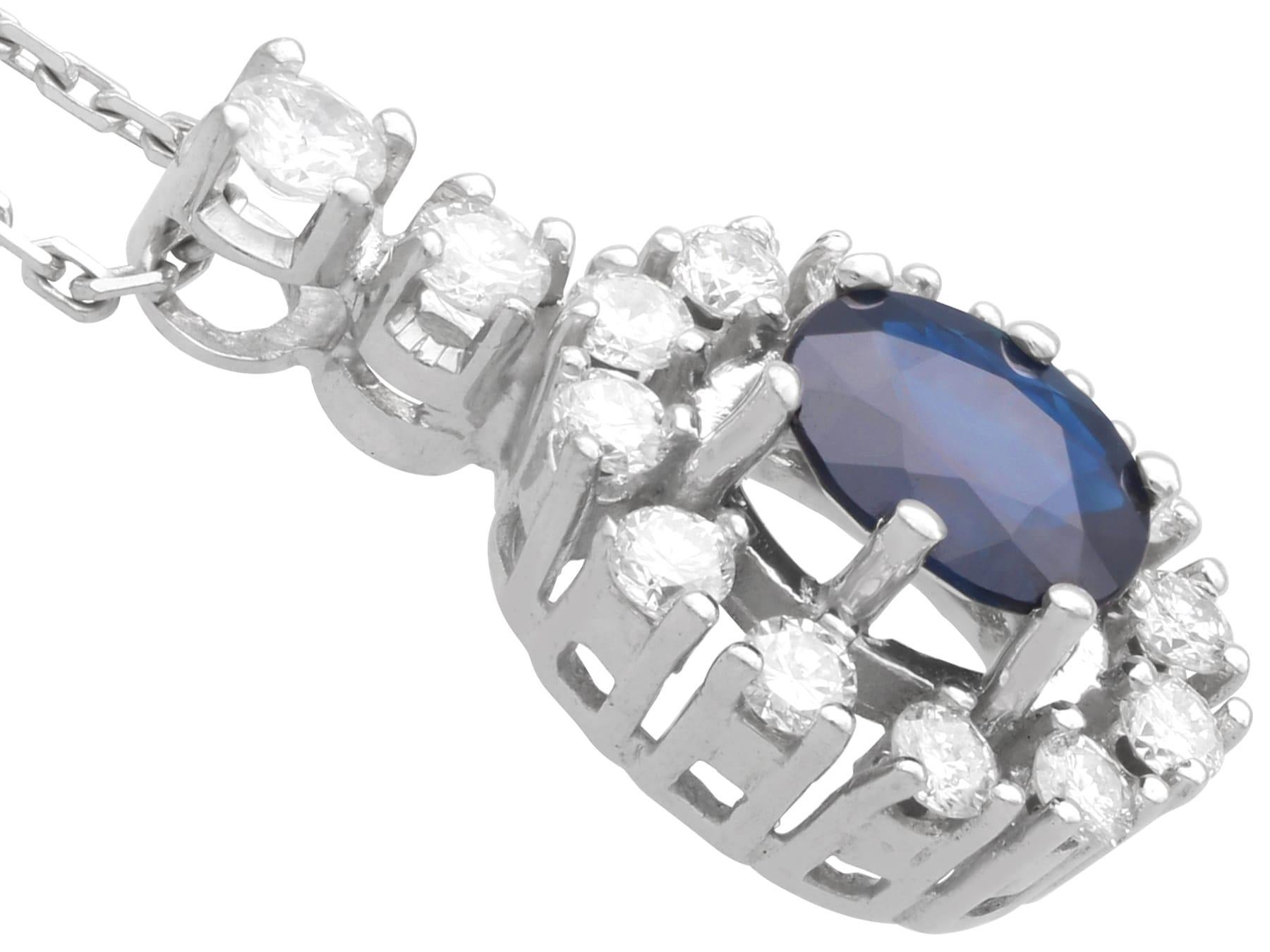 da uomo o donna Ciondolo d'epoca in oro bianco 14k con zaffiro da 1,48 carati e diamante da 0,80 carati Circa 1960 in vendita