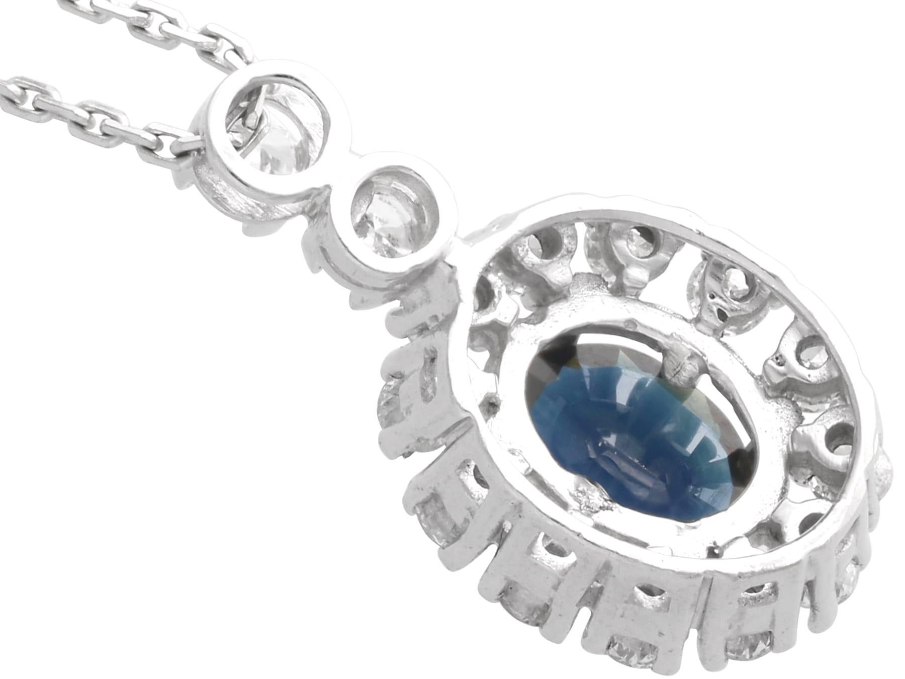 Ciondolo d'epoca in oro bianco 14k con zaffiro da 1,48 carati e diamante da 0,80 carati Circa 1960 in vendita 1