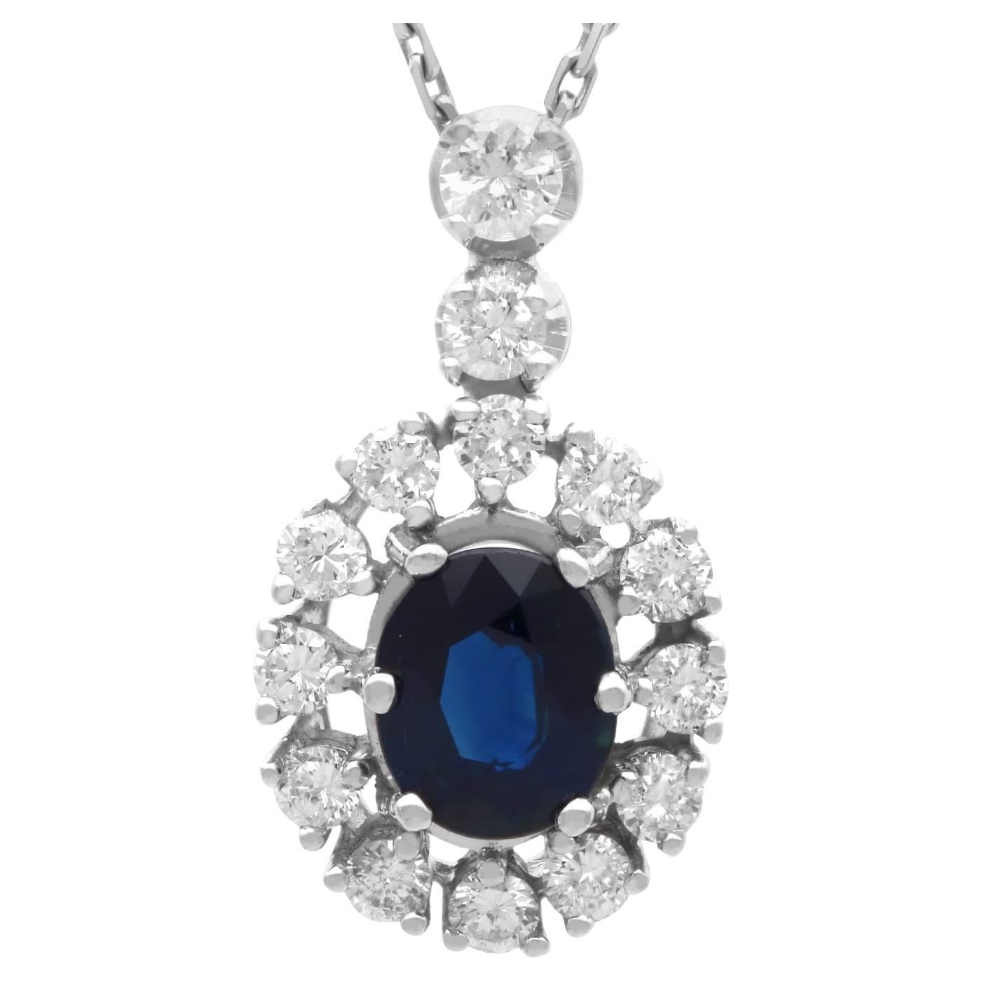 Pendentif Vintage 1.48 Carat Sapphire 0.80 Carat Diamond 14k White Gold Circa 1960