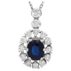 Pendentif Vintage 1.48 Carat Sapphire 0.80 Carat Diamond 14k White Gold Circa 1960