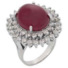 Vintage 14.80 carat treated ruby diamond 14k white gold cluster cocktail ring