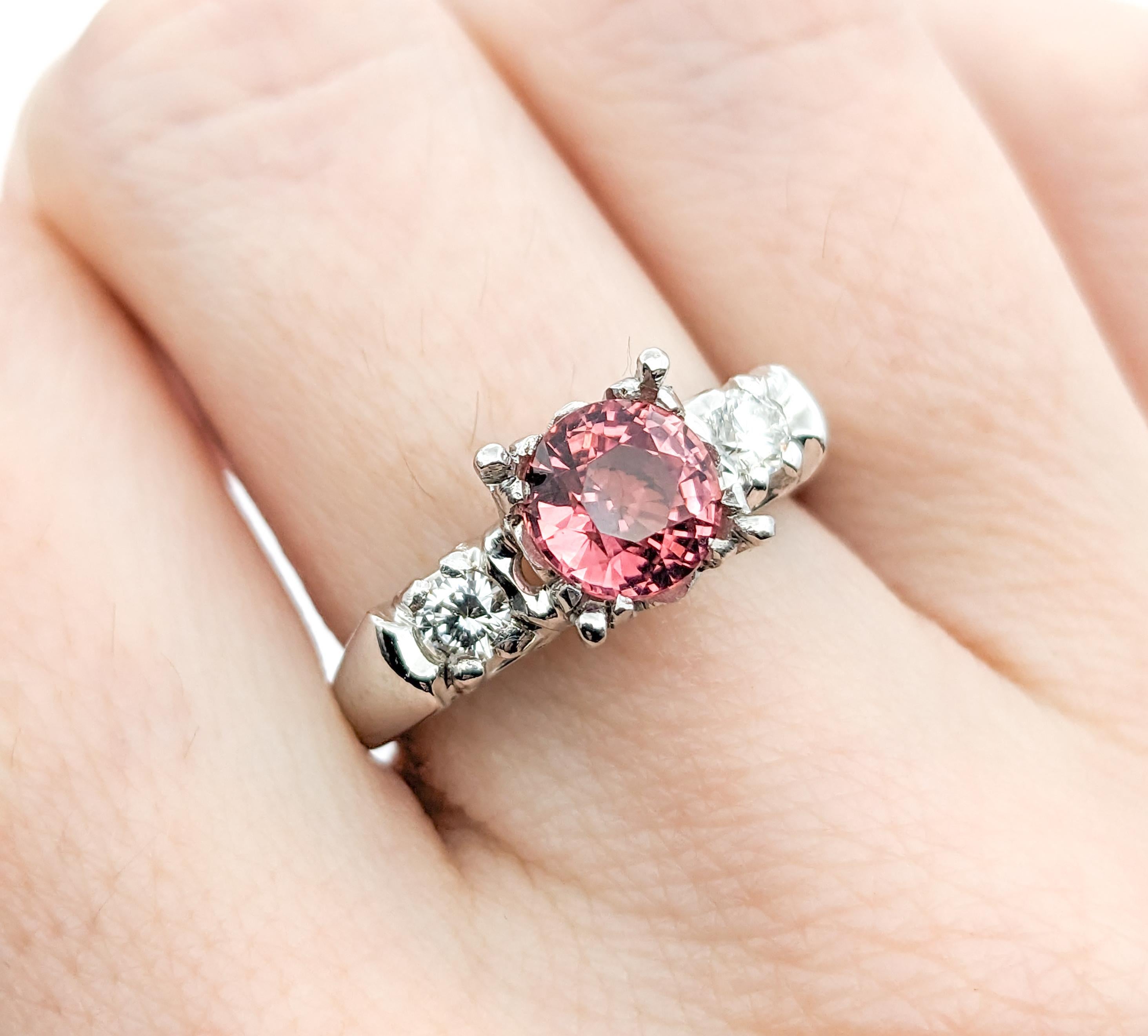 Vintage 1.48ct Pink Tourmaline & Diamonds Ring White Gold For Sale 5