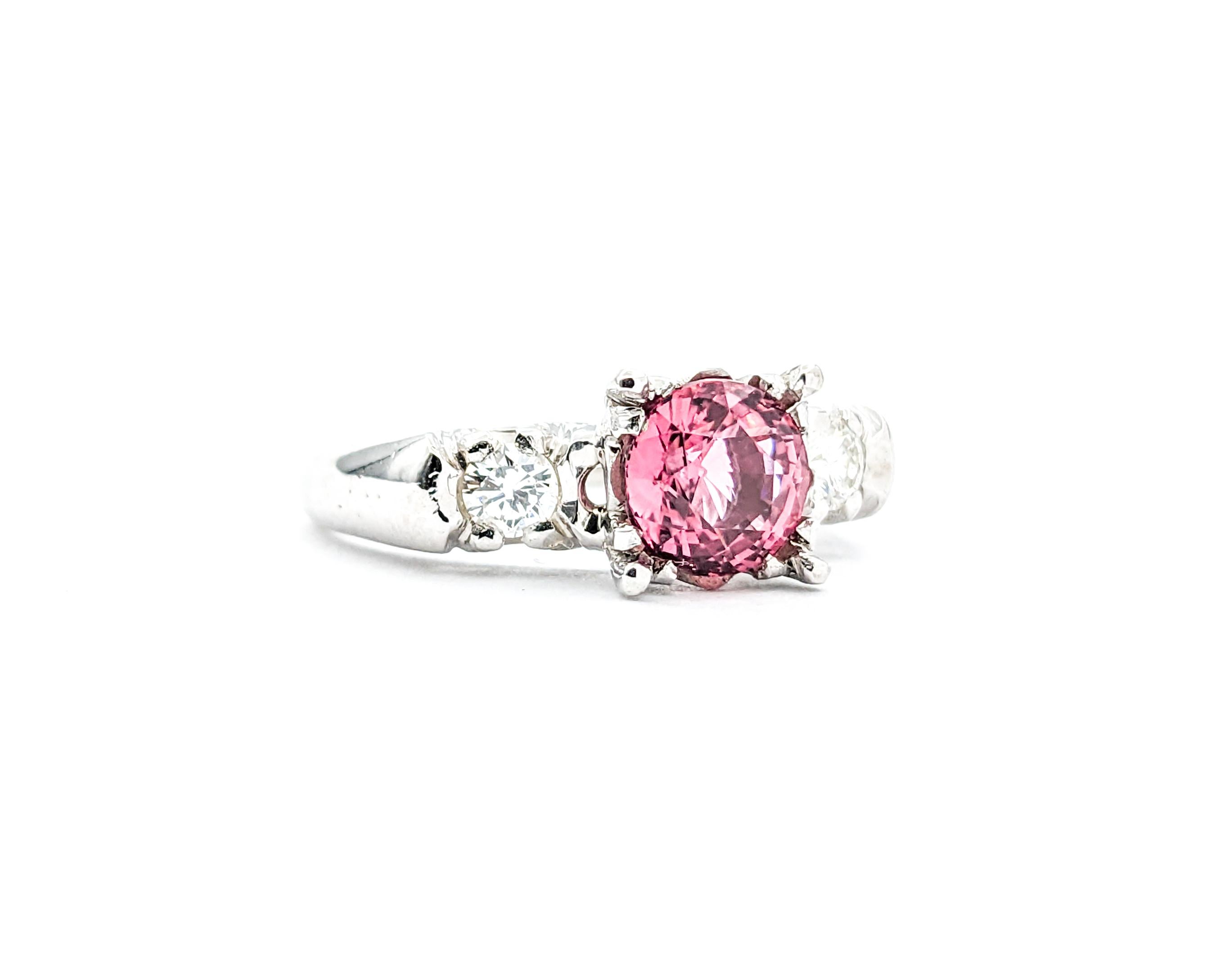 Modern Vintage 1.48ct Pink Tourmaline & Diamonds Ring White Gold For Sale