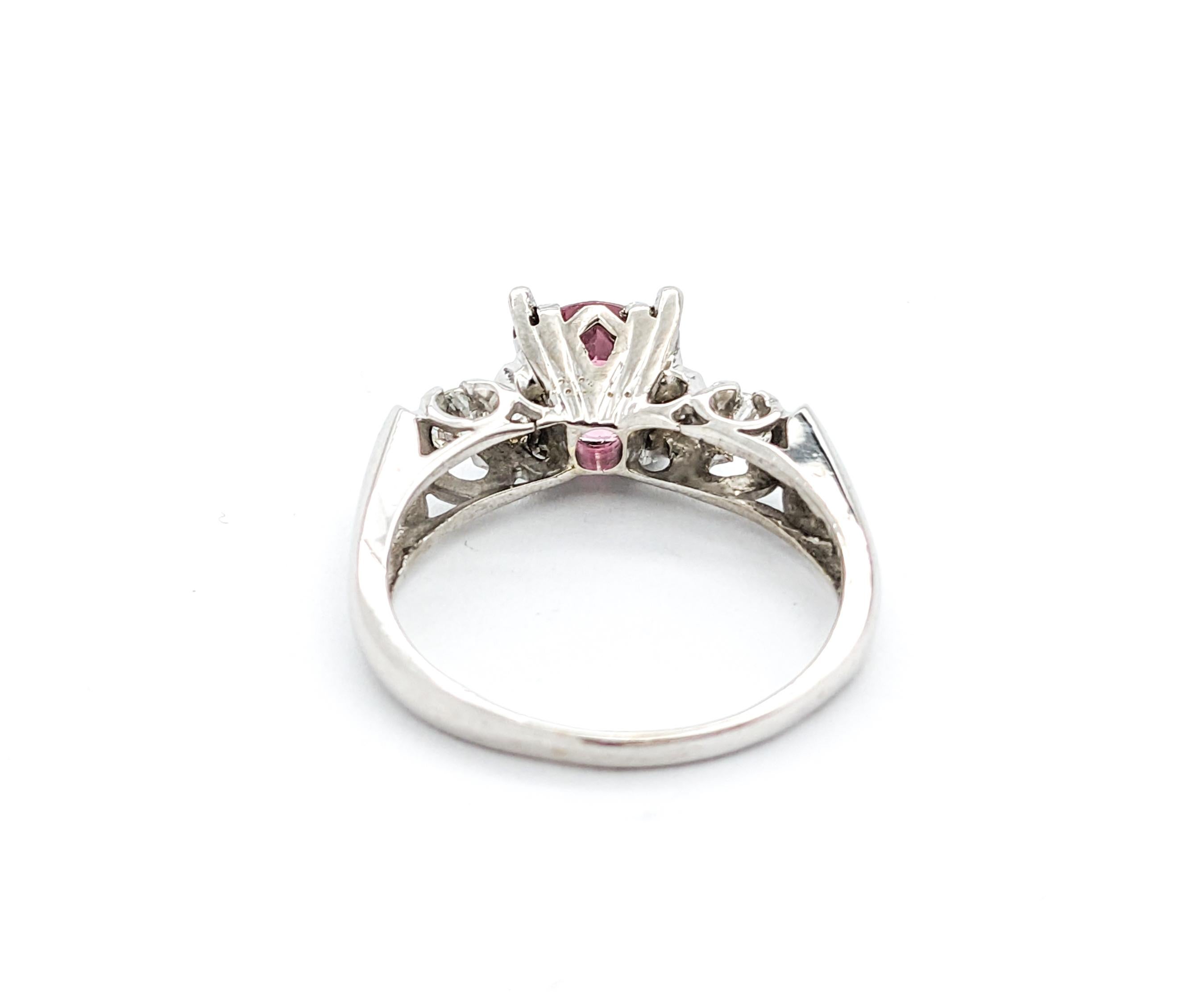 Vintage 1.48ct Pink Tourmaline & Diamonds Ring White Gold In Excellent Condition For Sale In Bloomington, MN