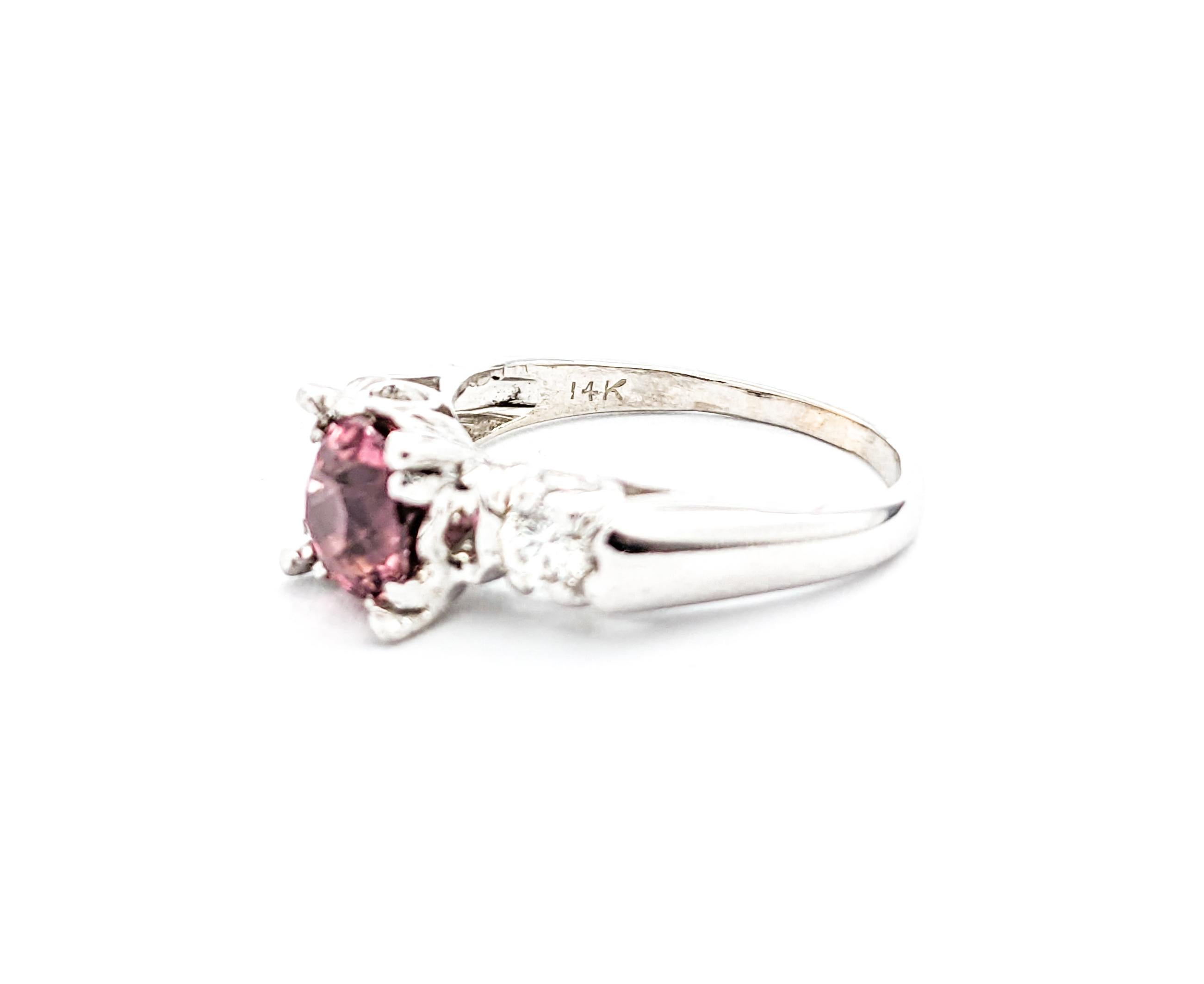 Women's Vintage 1.48ct Pink Tourmaline & Diamonds Ring White Gold For Sale