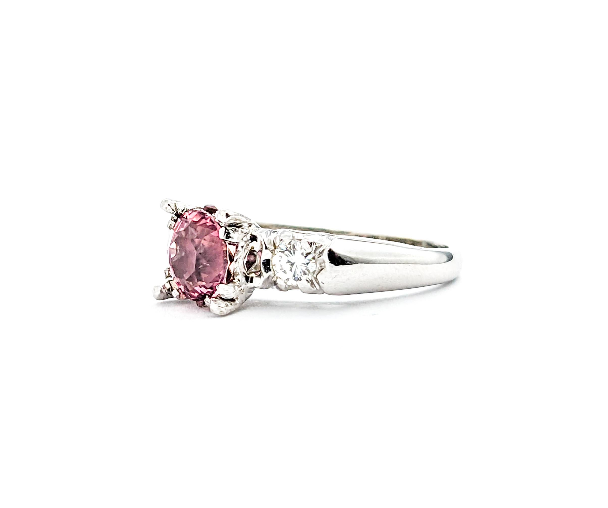 Vintage 1.48ct Pink Tourmaline & Diamonds Ring White Gold For Sale 1