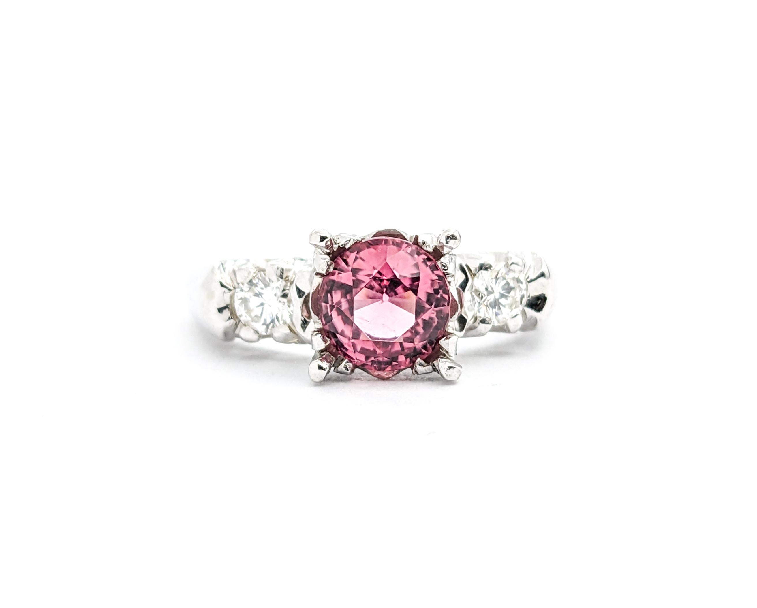 Vintage 1.48ct Pink Tourmaline & Diamonds Ring White Gold For Sale 2